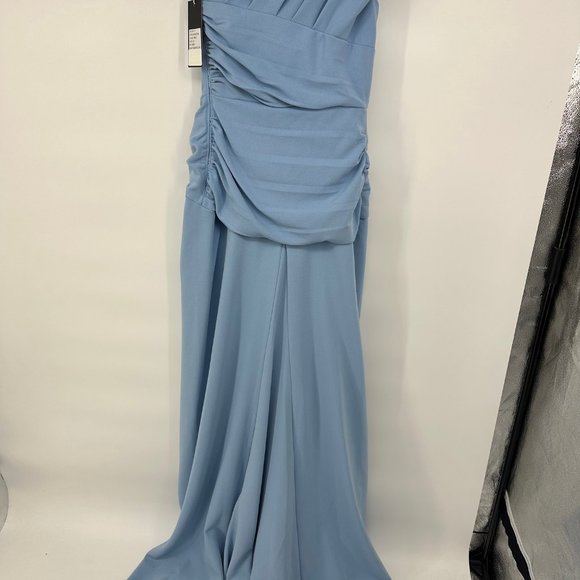 Tadashi Shoji Knotted One Shoulder Evening Gown Powder Blue XS *flaw* NWT - Picture 8 of 14